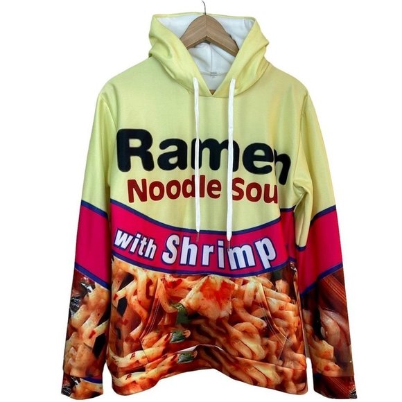 Vintage Tops - Halloween Costume Hoodie Ramen Noodle Soup With Shrimp Unisex Sweatshirt Pocket
